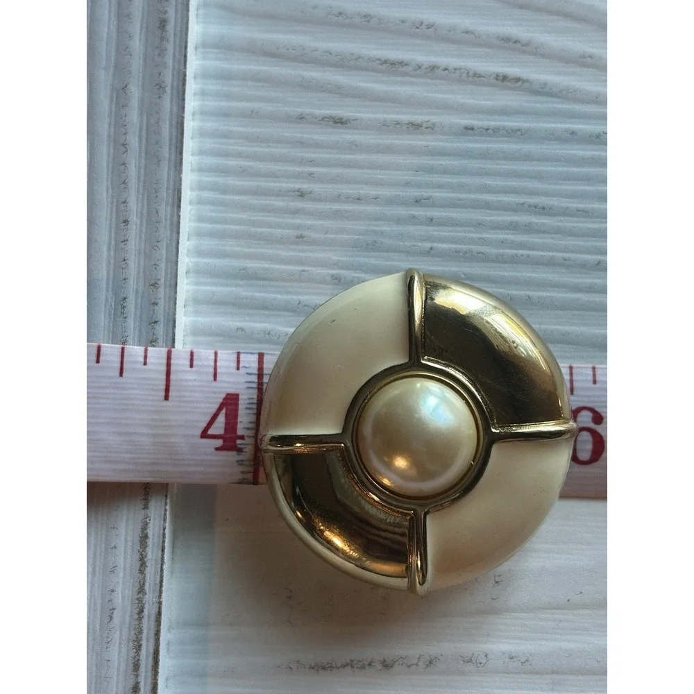 GIVENCHY Signed  Faux Pearl Ivory Enamel Gold Plated Statement Earrings C: 1980s - Picture 14 of 14